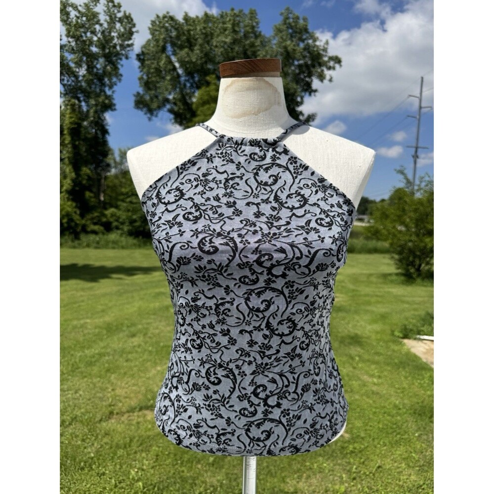 Y2K Formula X Grey Black Filagree Halter Top Whimsigoth Vampy Going Out Small